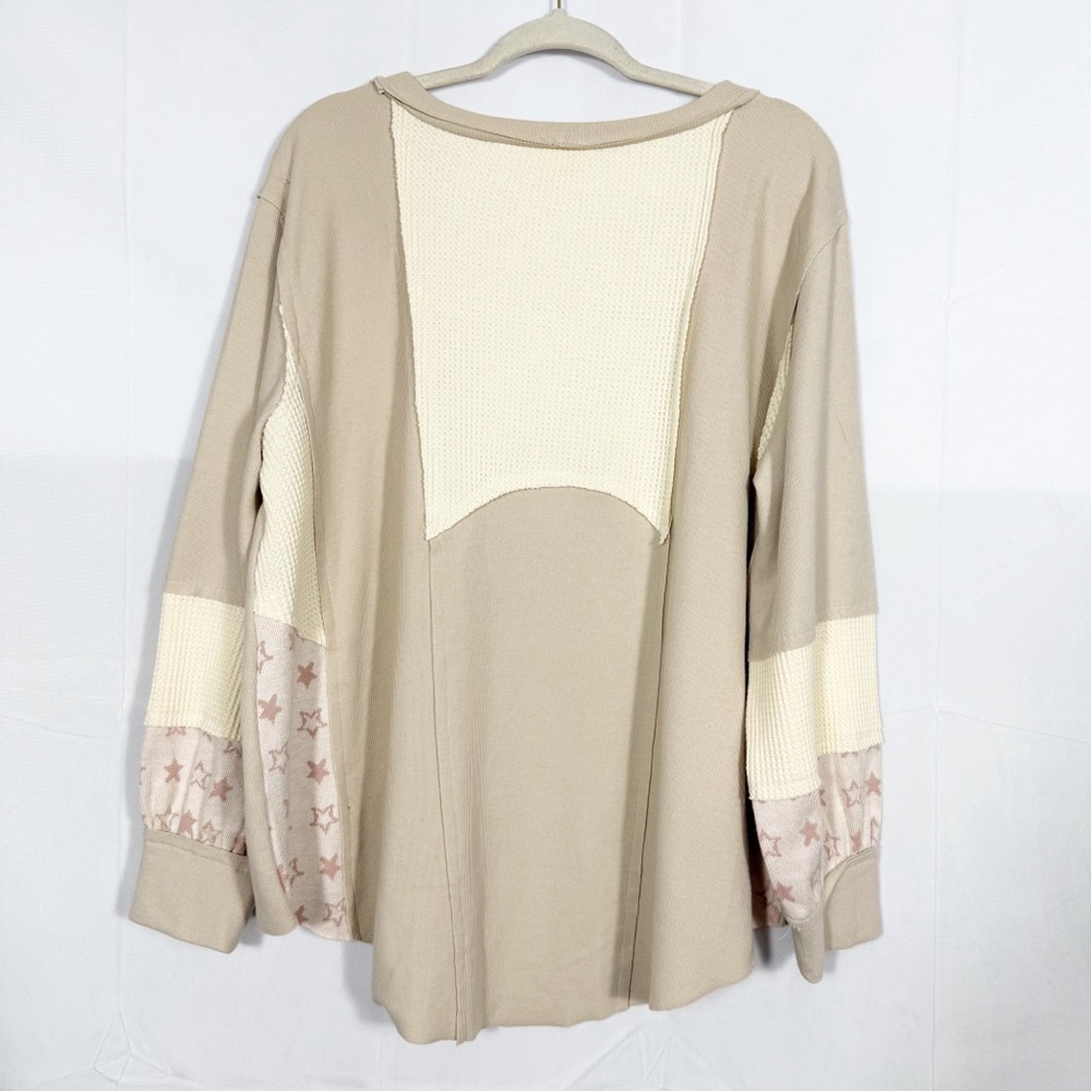POL Oversized Patchwork Star Crewneck Pullover Lo… - image 4